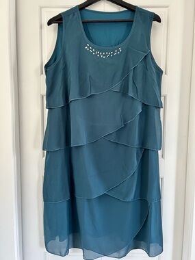 Sleeveless Teal Layered Chiffon Dress